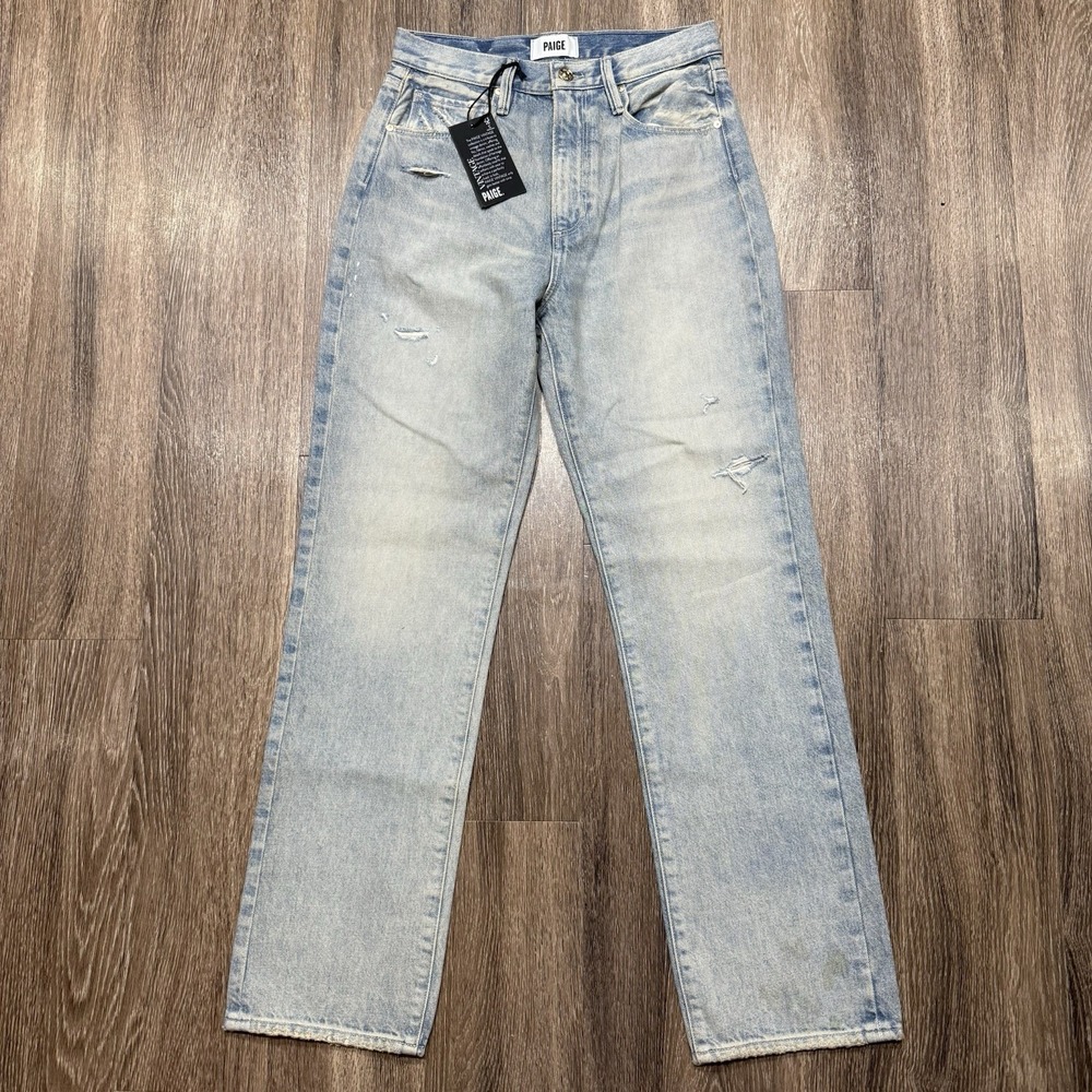Paige Sawyer High Rise Straight Leg Washed Out Destructed Denim Jeans Size 26